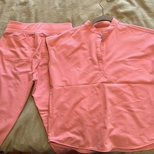Figs Women's Two-Piece Scrub Set in Coral Pink